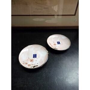 Sousaku Japan 4.9" Plates Set of 2 Pink Plum Blossom Glaze Japanese Pottery